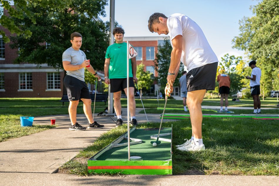 Photograph of Franklin College students having fun at an event on campus.